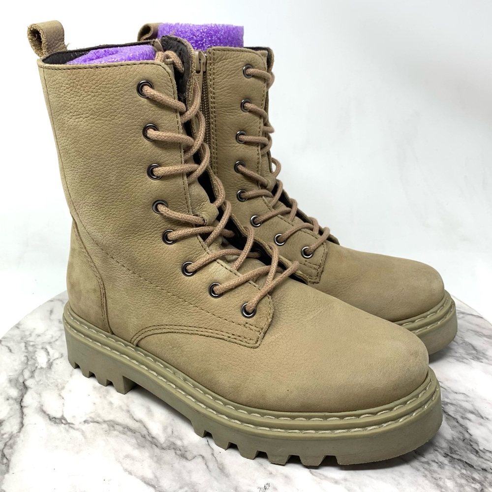 Lucky Brand Sairee Lace Up Nubuck Combat Boots 7 Chunky Bohemian Grunge Moto